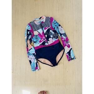 Athleta Girl XL/14 Rash Guard One Piece Swimsuit Long Sleeve Paradise Splash